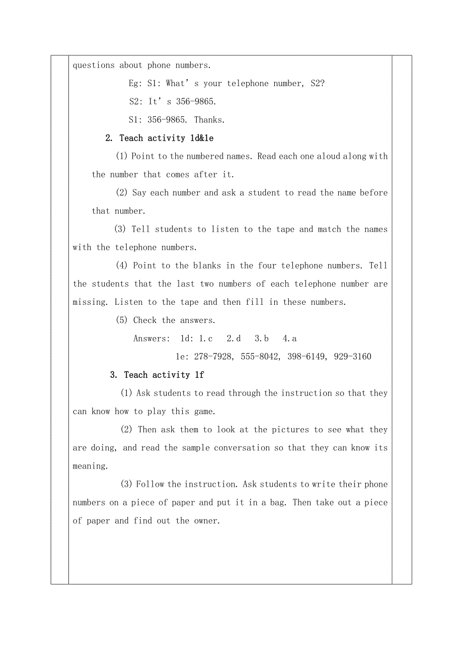 2017-2018学年人教新目标版七年级英语上册教案：unit 1 my name’s gina.period 3  section b (1a～1e)_第4页