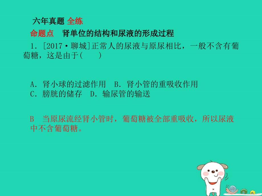 （聊城专版）2018年中考生物 第一部分 系统复习 成绩基石 第4单元 第5章   人体内废物的排出课件_第4页