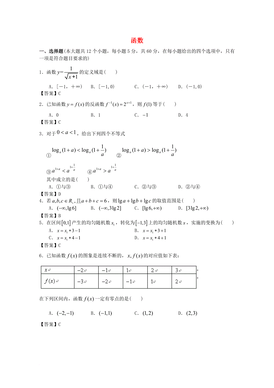 高考数学一轮复习 专项检测试题04 函数_第1页