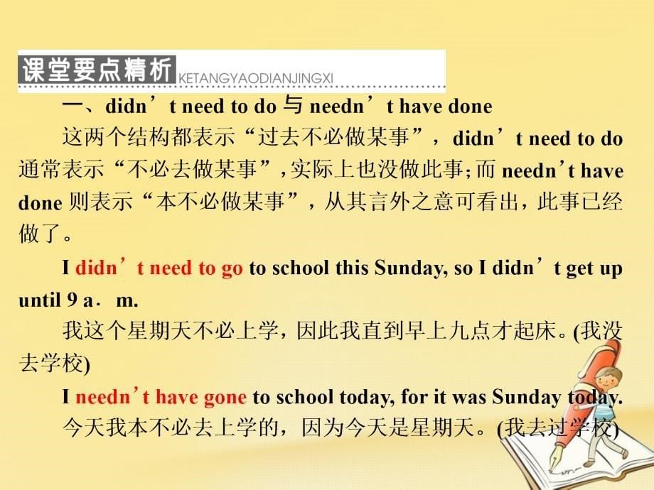 高中英语 module 1 small talk section ⅲ grammar-didn’t need to do和needn’t have done课件 外研版选修6_第5页