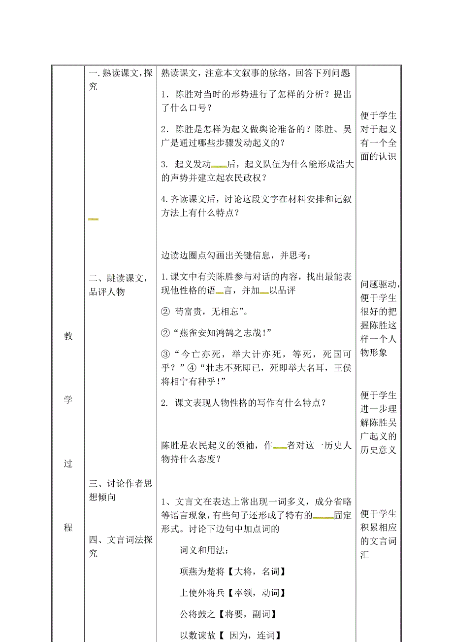 2018年秋人教版九年级语文上册教案：21陈涉世家2_第3页