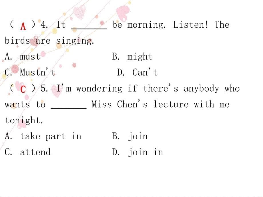 2018年春人教英语九年级下 课件：unit 8 section a （1a~3c）作业课件_第5页