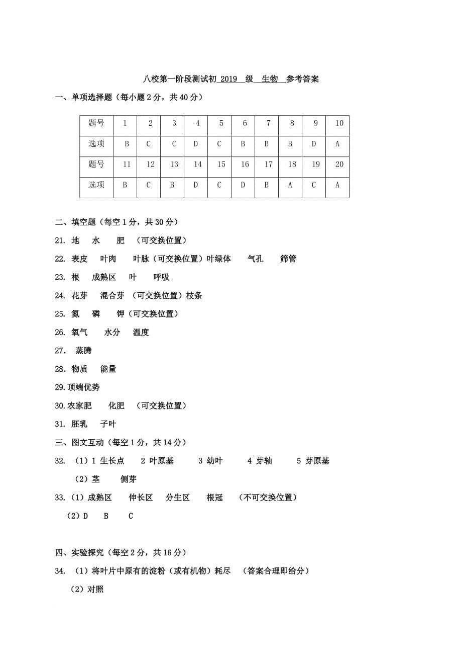 八年级生物上学期第一阶段测试试题 新人教版_第5页