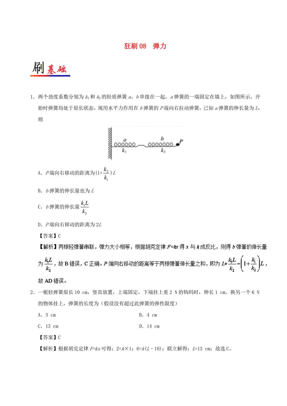 高中物理 专题08 弹力小题狂刷 新人教版必修1_第1页