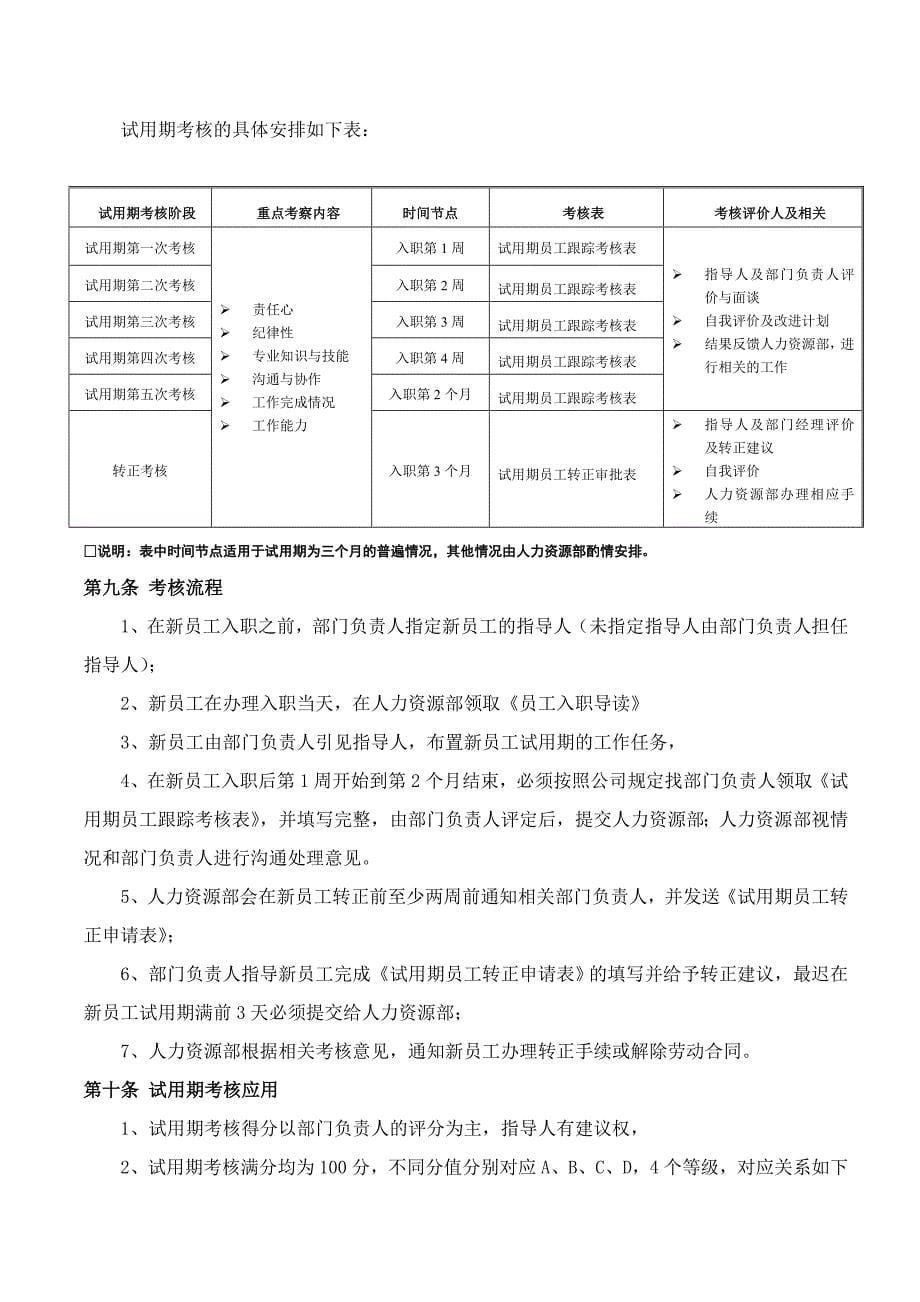 试用期考核管理规定(考核制度细则及相关表单)_第5页