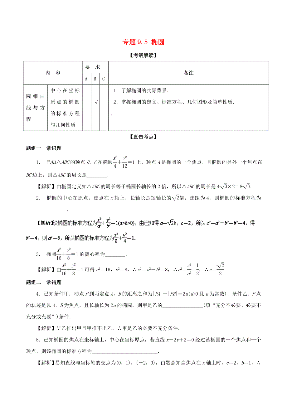 高考数学一轮复习 专题9_5 椭圆（讲）_第1页