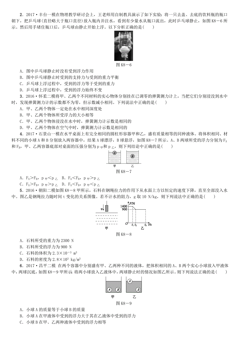 2018年中考物理北京专版复习练习：第8课时　浮力及其应用_第3页