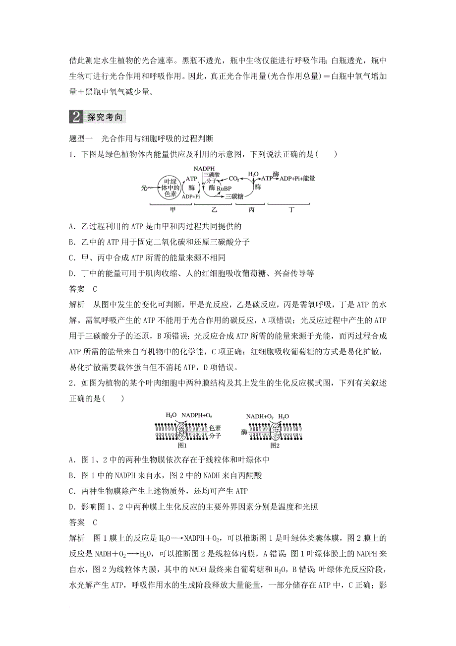 高考热点专题一 光合作用与细胞呼吸的章分析学案 新人教版_第4页