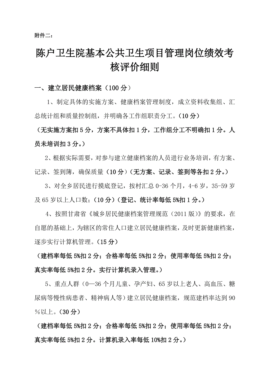 陈户卫生院基本公共卫生项目管理岗位绩效考核评价细则_第1页