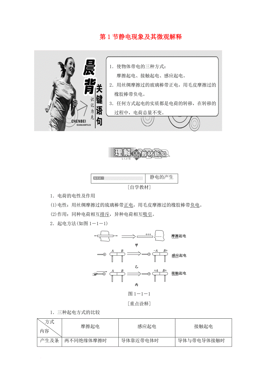 高中物理 第1章 静电场 第1节 静电现象及其微观解释学案 鲁科版选修_1_第1页