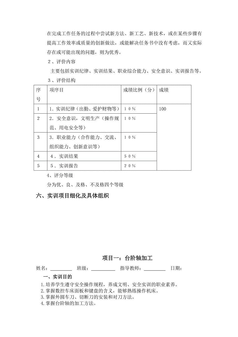 《数控车工项目训练教程》实训大纲_第5页