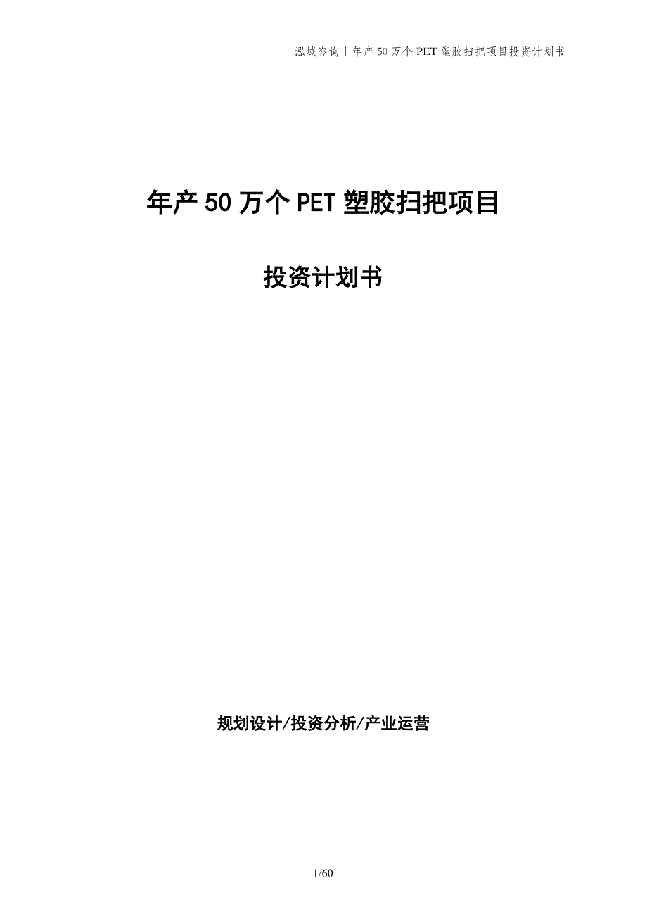 年产50万个PET塑胶扫把项目投资计划书_第1页