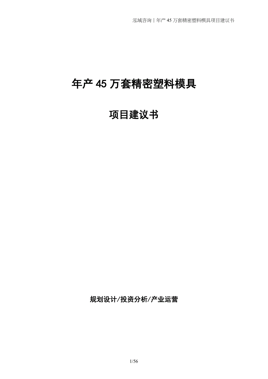 年产45万套精密塑料模具项目建议书_第1页