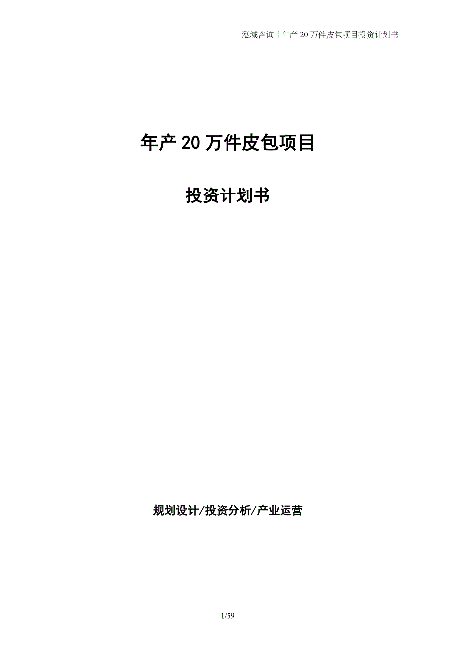 年产20万件皮包项目投资计划书_第1页