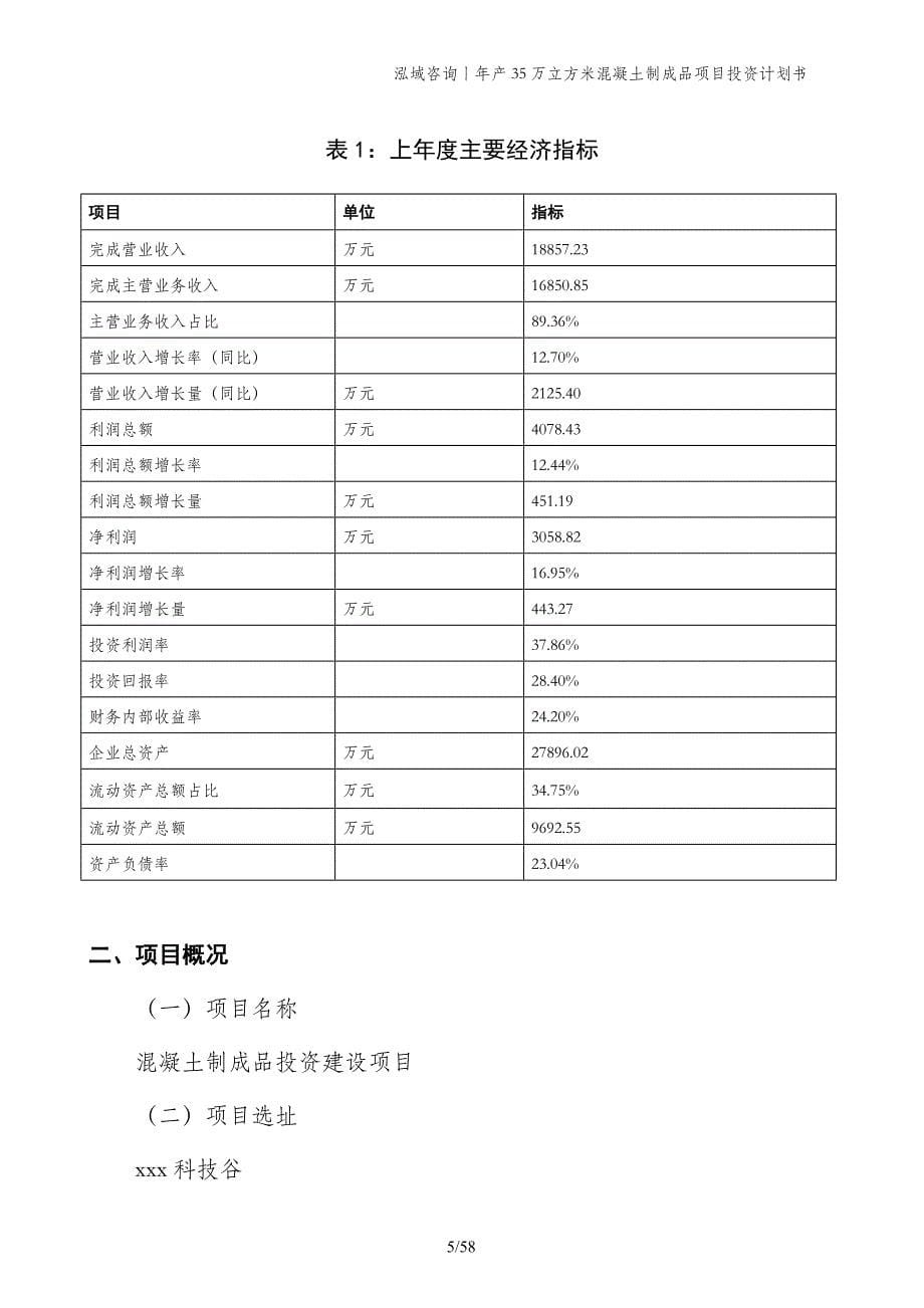 年产35万立方米混凝土制成品项目投资计划书_第5页