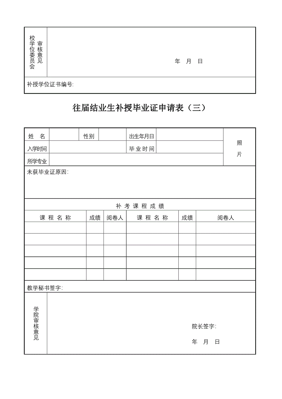 往届毕业生补授学士学位申请表(一)(精)_第3页