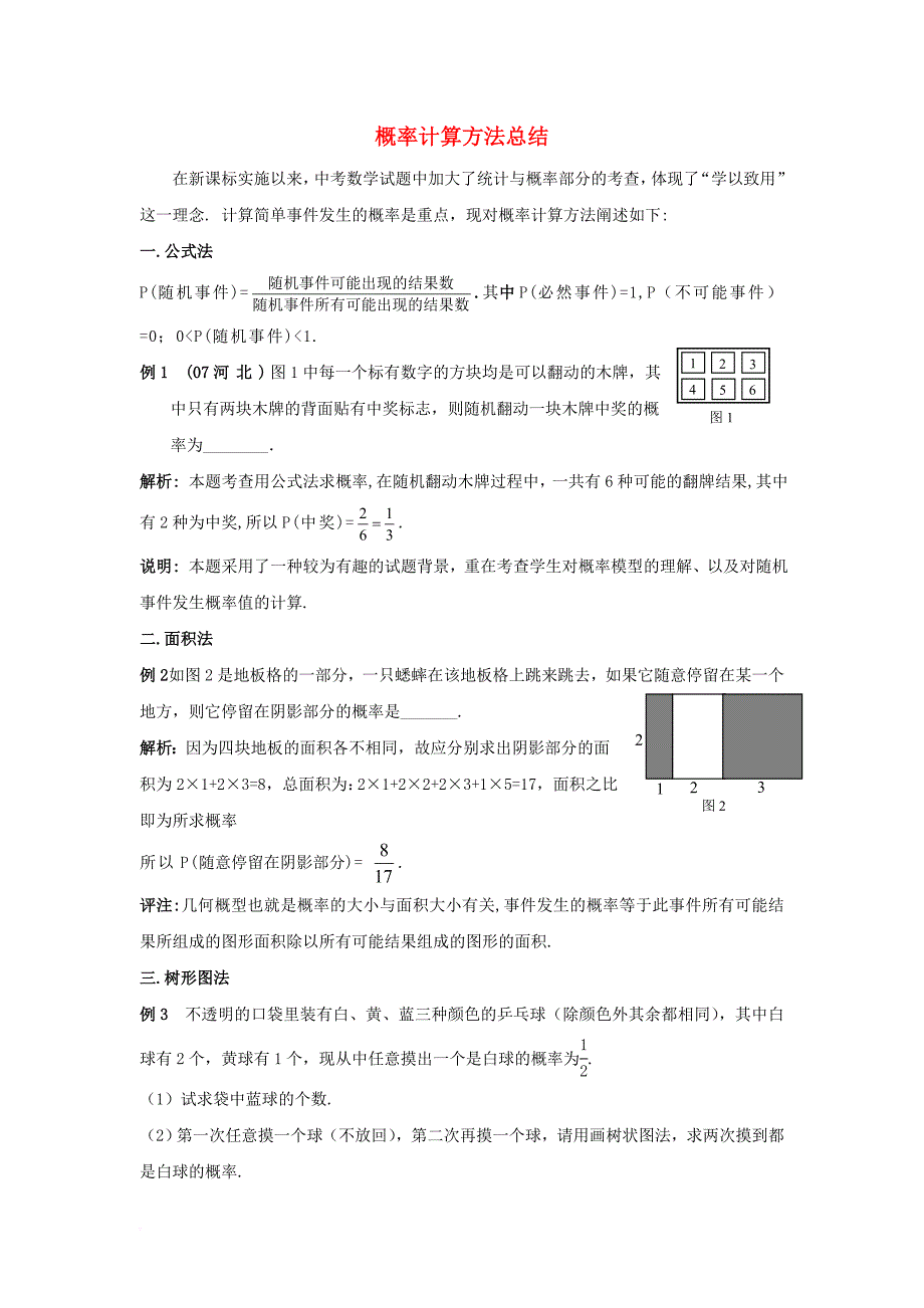 九年级数学上册 4_3 等可能条件下的概率（二）概率计算方法总结素材 （新版）苏科版_第1页