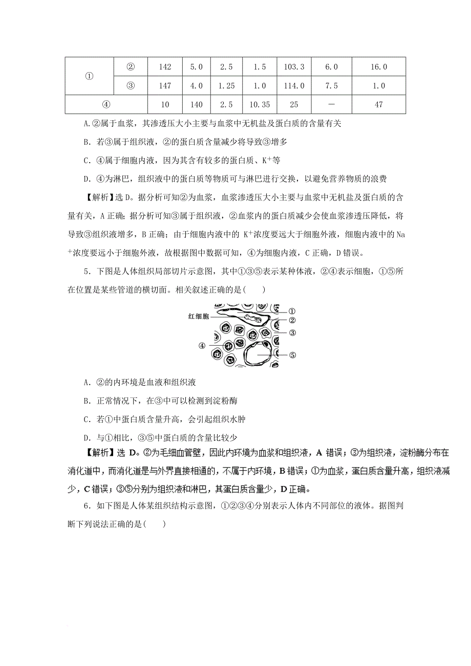 高中生物 第1章 人体的内环境与稳态单元综合测试 新人教版必修_第2页