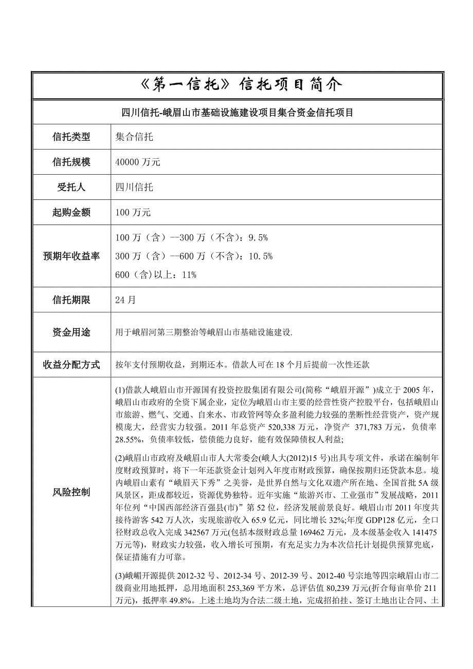 四川信托-峨眉山市基础设施建设项目_第1页