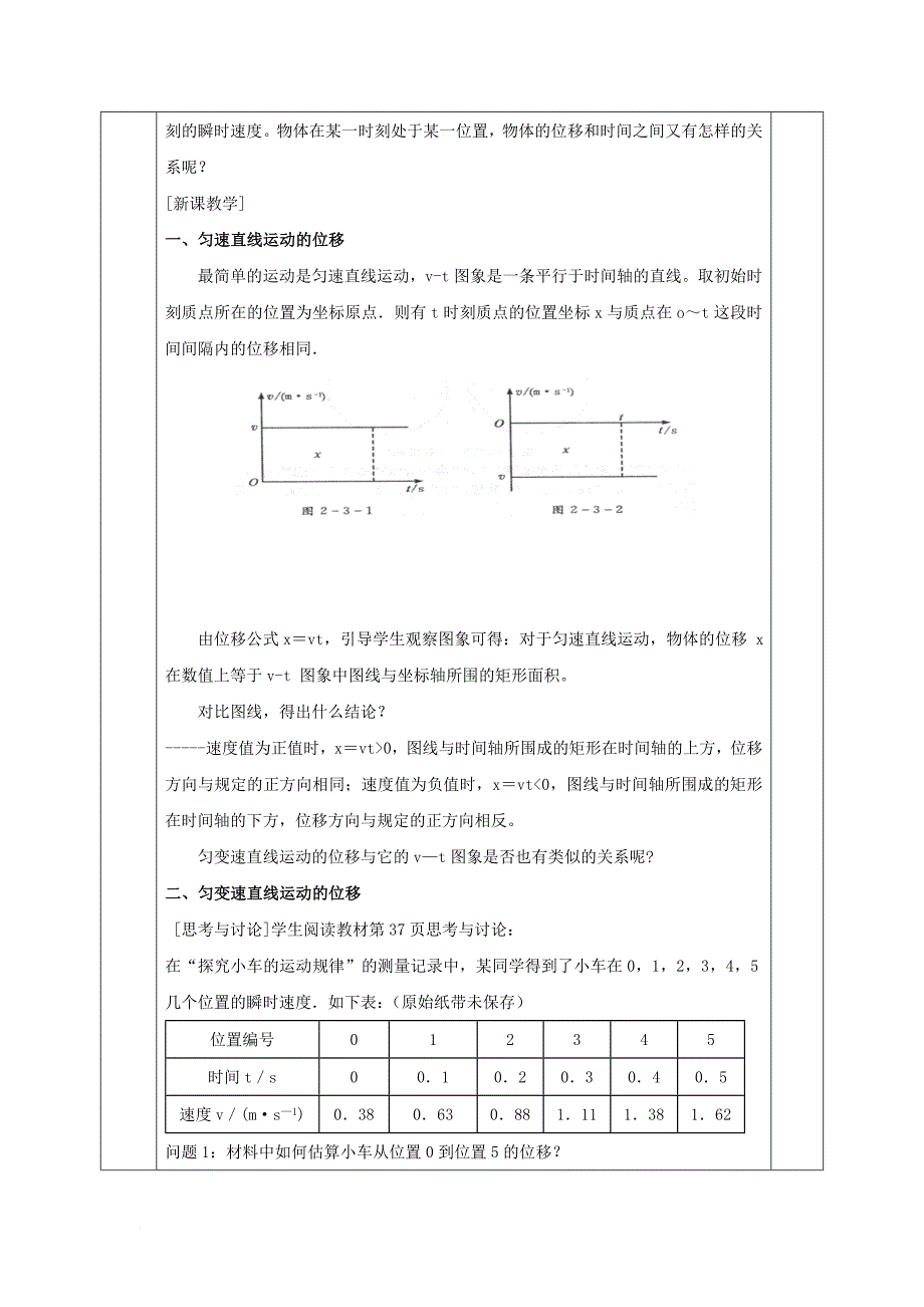 安徽省长丰县高中物理第二章匀变速直线运动的研究2_3匀变速直线运动的位移与时间的关系教案新人教版必修1_第2页