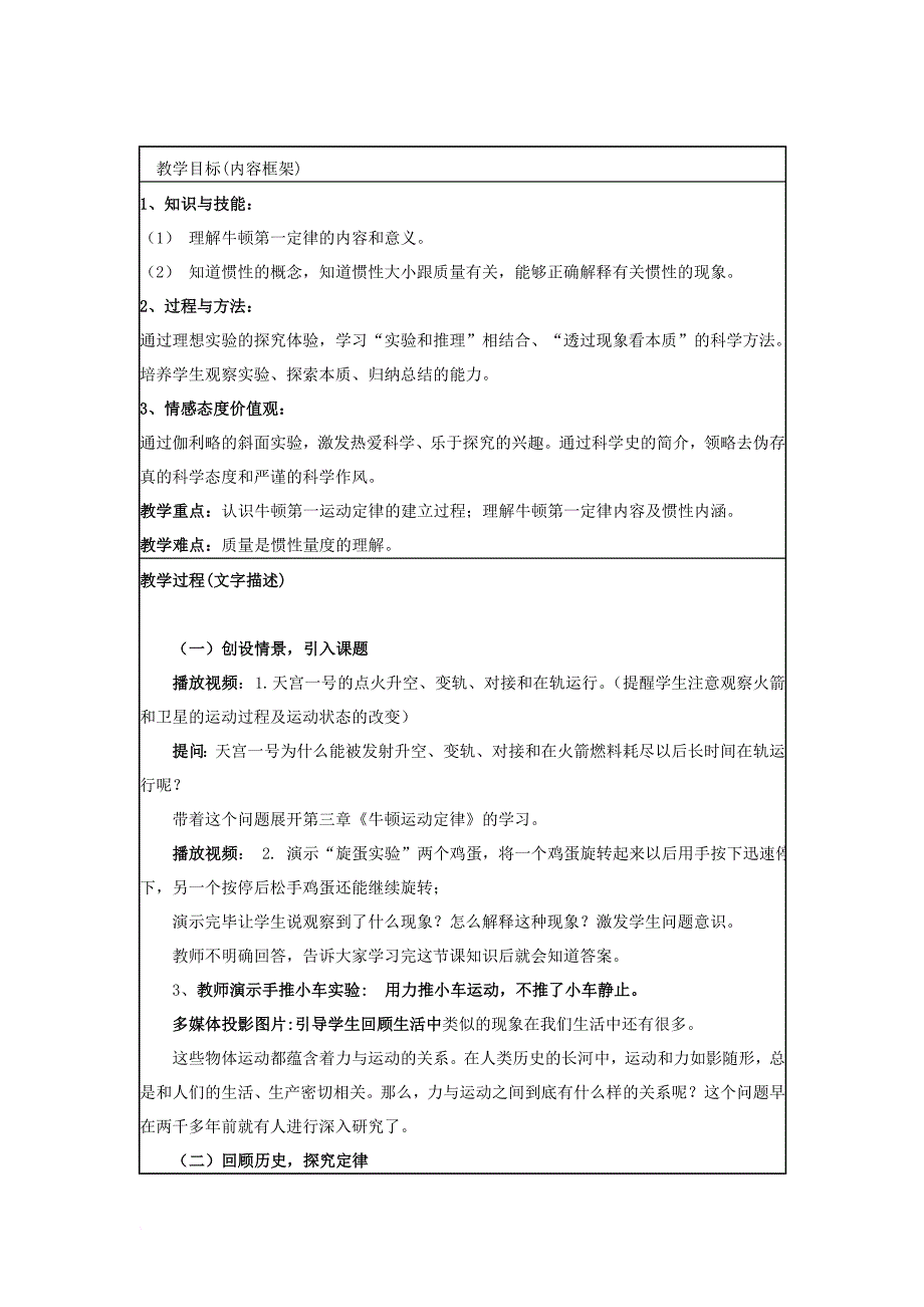 高中物理 第四章 牛顿运动定律 4_1 牛顿第一定律教案3 新人教版必修11_第2页