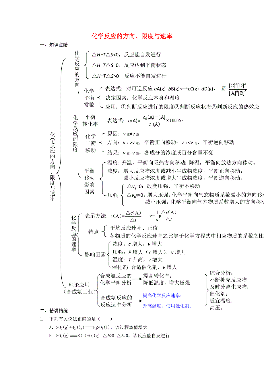 高中化学 化学反应的方向、限度与速率——单元复习讲义 新人教版选修4_第1页