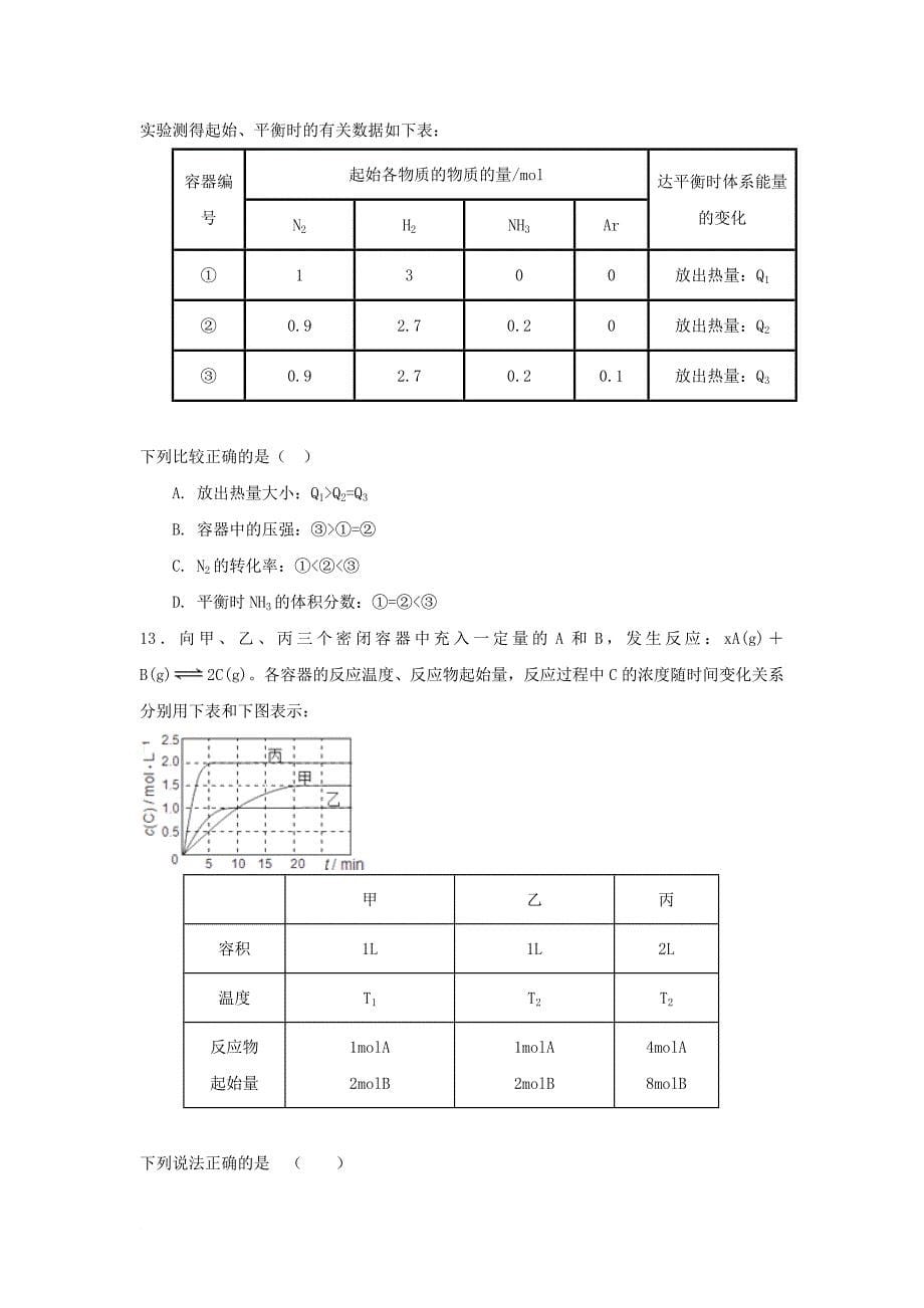 高中化学 第2章 化学反应的方向限度与速率 第2节 化学反应的限度（第1课时）化学平衡常数平衡转化率测试题3 鲁科版选修_第5页