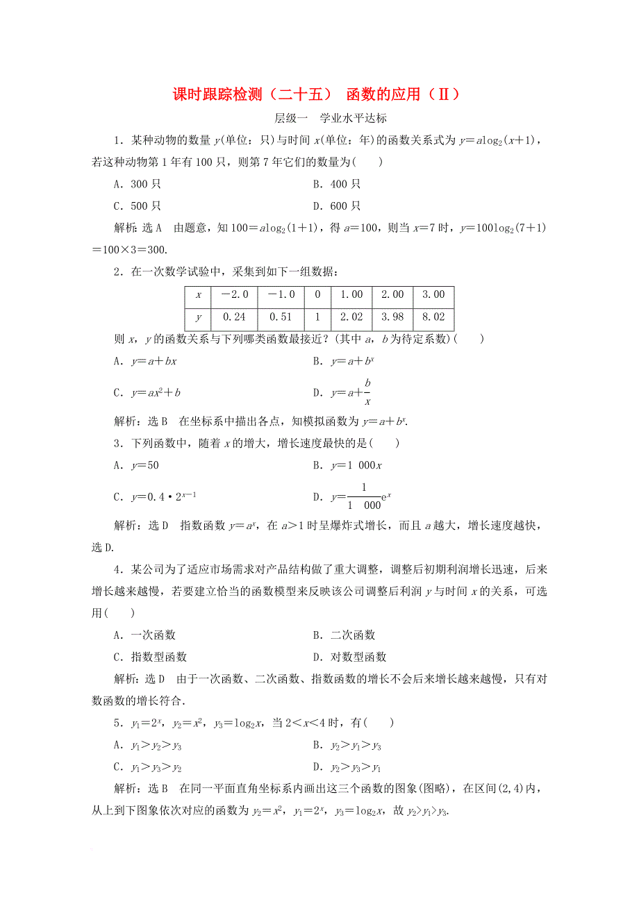 2017_2018学年高中数学课时跟踪检测二十五函数的应用ⅱ新人教b版必修1_第1页