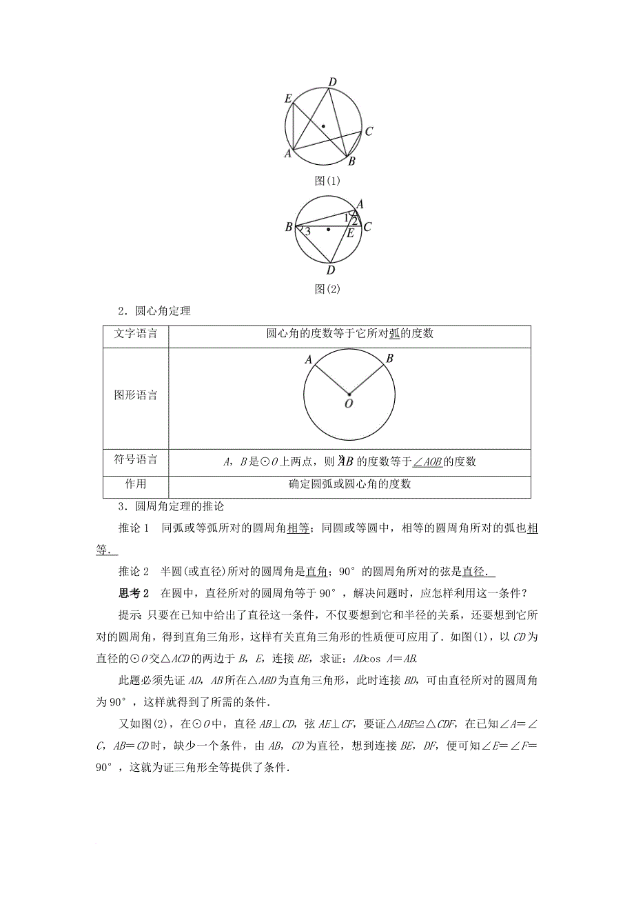 高中数学 第二讲 直线与圆的位置关系 一 圆周角定理预习导学案 新人教a版选修_第2页