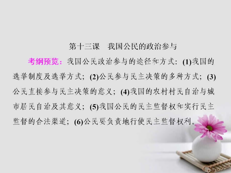 高考政治一轮复习 第五单元 公民的政治生活 13 我国公民的政治参与课件 新人教版_第2页