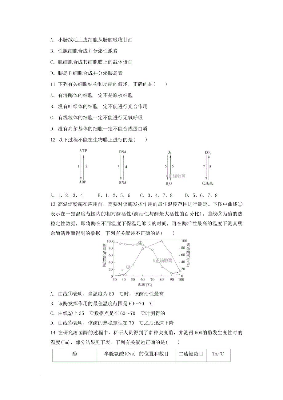 河北拾县2018届高三生物上学期第一次调研考试试题_第3页