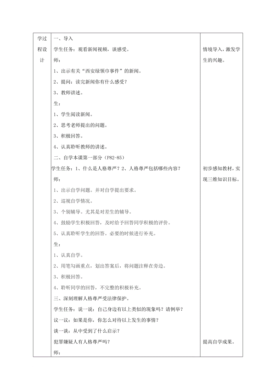 2017_2018学年八年级政治上册第四单元我们依法享有人身权财产第八课伴我们一生的权利第二框法律保护我们的人格尊严教案鲁教版_第3页