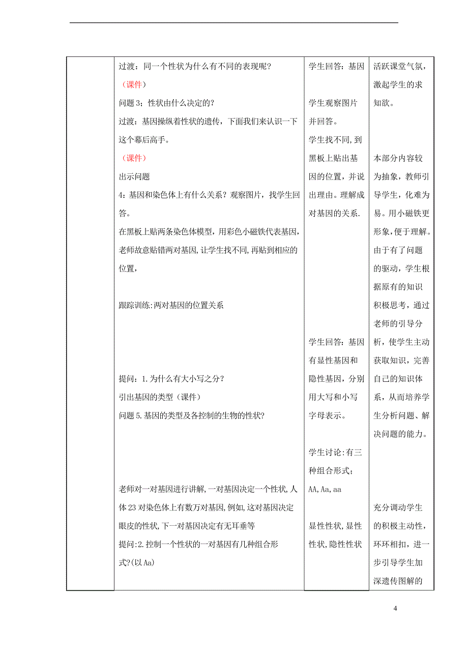 2018年八年级生物上册 4.4.2《性状的遗传》教案 （新版）济南版_第4页