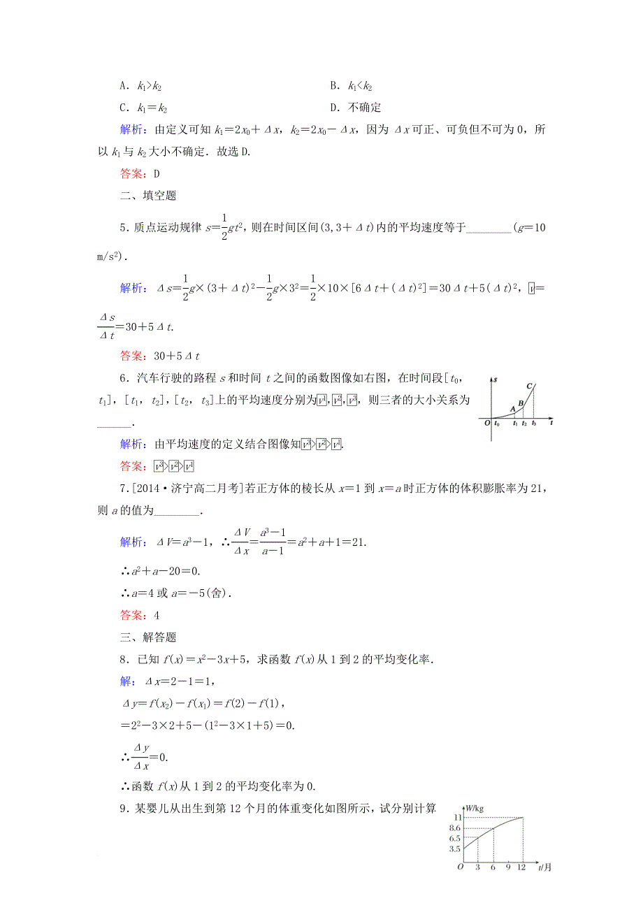 高中数学 第三章 变化率与导数 3_1 变化的快慢与变化率课时作业 北师大版选修1-11_第2页