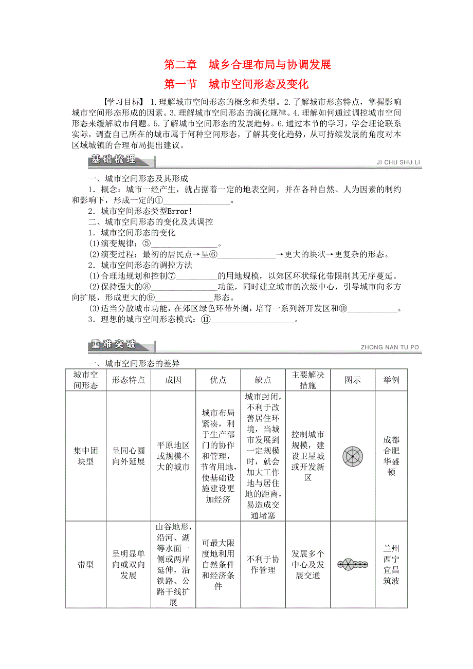 高中地理 第二章 城乡合理布局与协调发展 第一节 城市空间形态及变化学案1 新人教版选修41_第1页