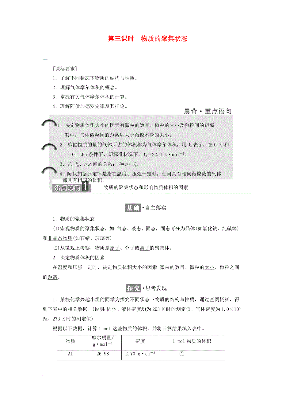 2017_2018学年高中化学专题1化学家眼中的物质世界第一单元丰富多彩的化学物质第2课时物质的聚集状态教学案苏教版必修1_第1页