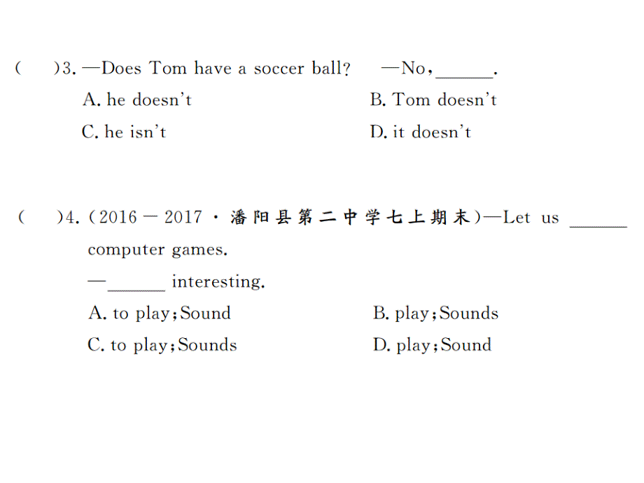 2017年秋（江西版）人教版七年级英语上册同步作业课件 unit5 do you have a soccer ball 第四课时_第3页