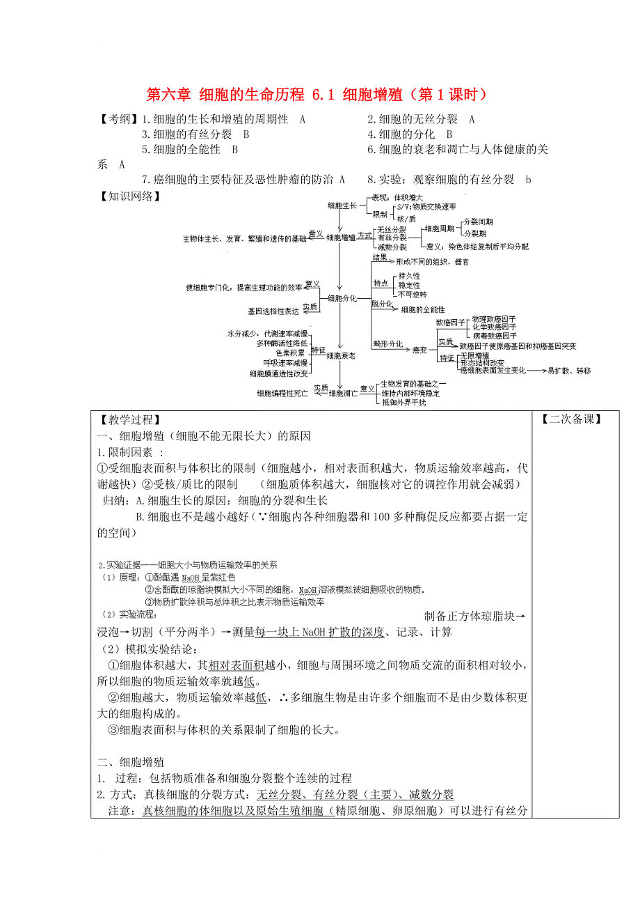 江苏省江阴市高中生物第六章细胞的生命历程6_1细胞增殖第1课时教案新人教版必修1_第1页