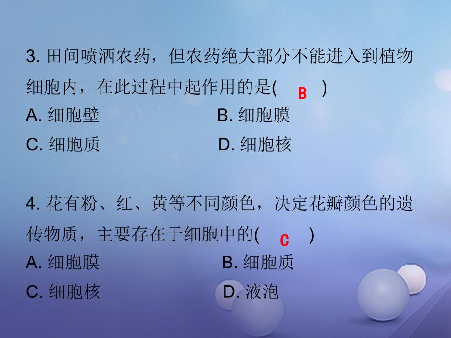 七年级生物上册 第二单元 第一章 第四节 细胞的生活课堂十分钟课件 （新版）新人教版_第3页