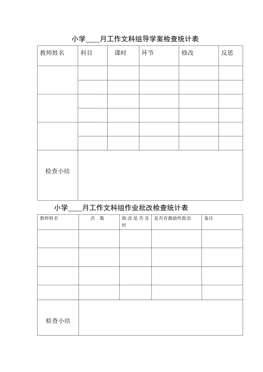 小学  月工作文科组导学案检查统计表_第1页