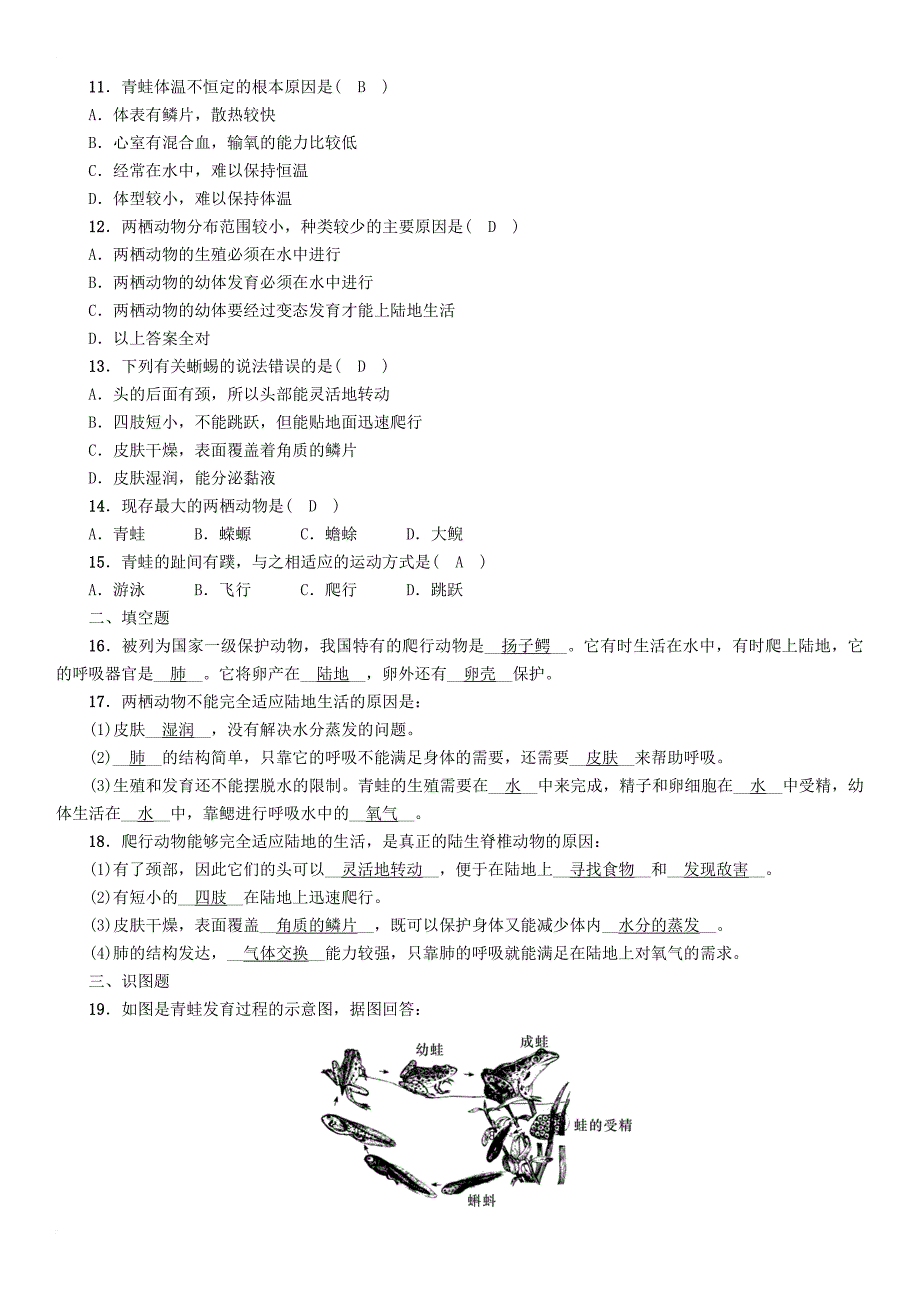 中考生物总复习 第5节 两栖动物和爬行动物精练_第2页