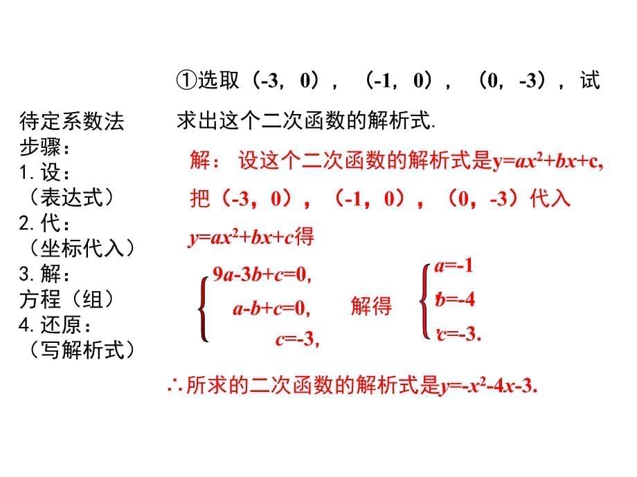 2017年秋九年级数学上册教学课件（人教版）：22.1.4       第2课时  用待定系数法求二次函数的解析式_第5页