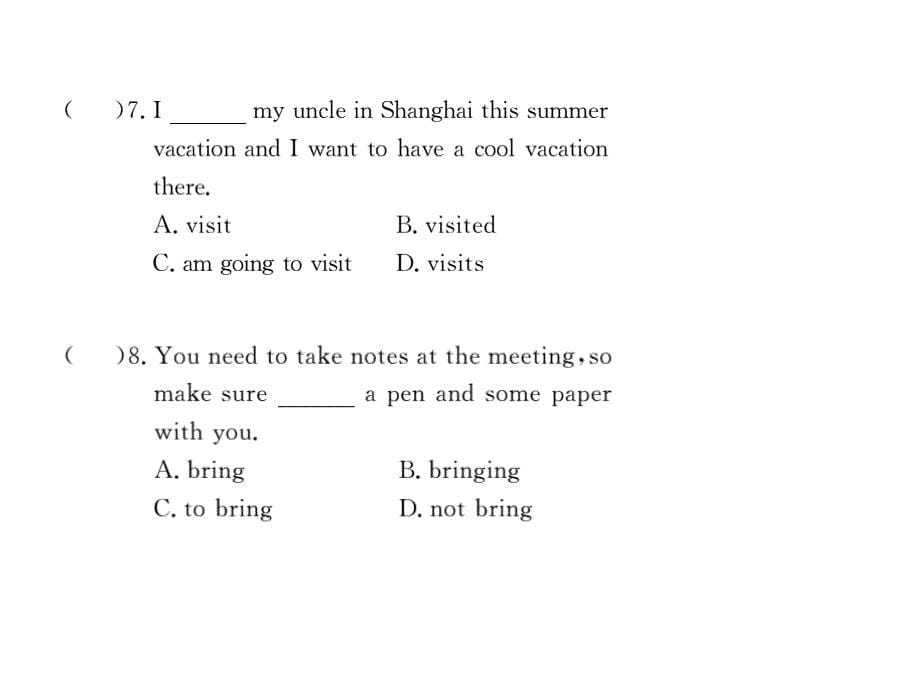 2017-2018学年八年级英语上册人教版（河南专用）习题课件：u6 self check_第5页