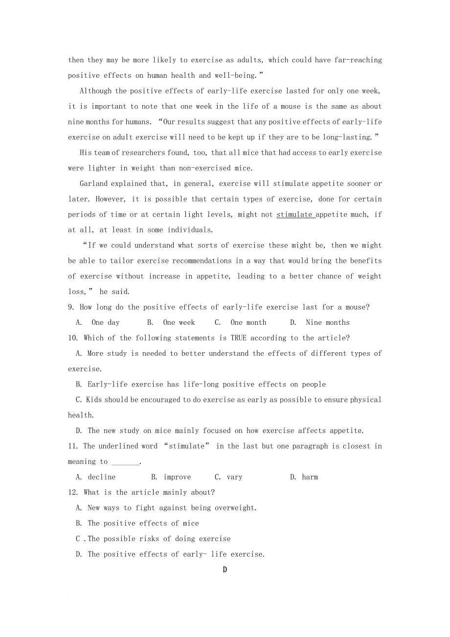 甘肃什宁县2018届高三英语10月月考试题_第4页