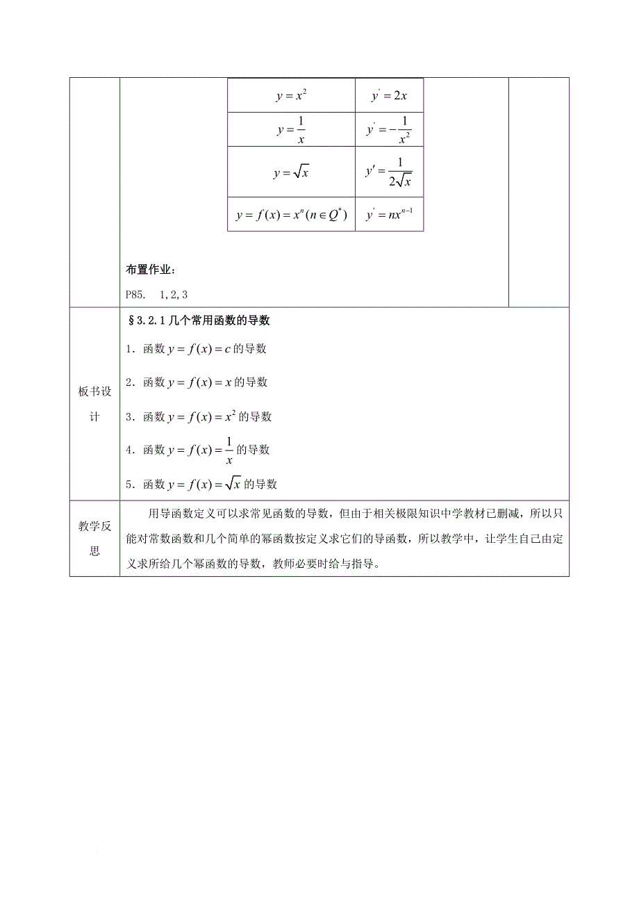 安徽省长丰县高中数学第三章导数及其应用3_2导数的计算3_2_1几个常用函数的导数教案新人教a版选修1_1_第4页