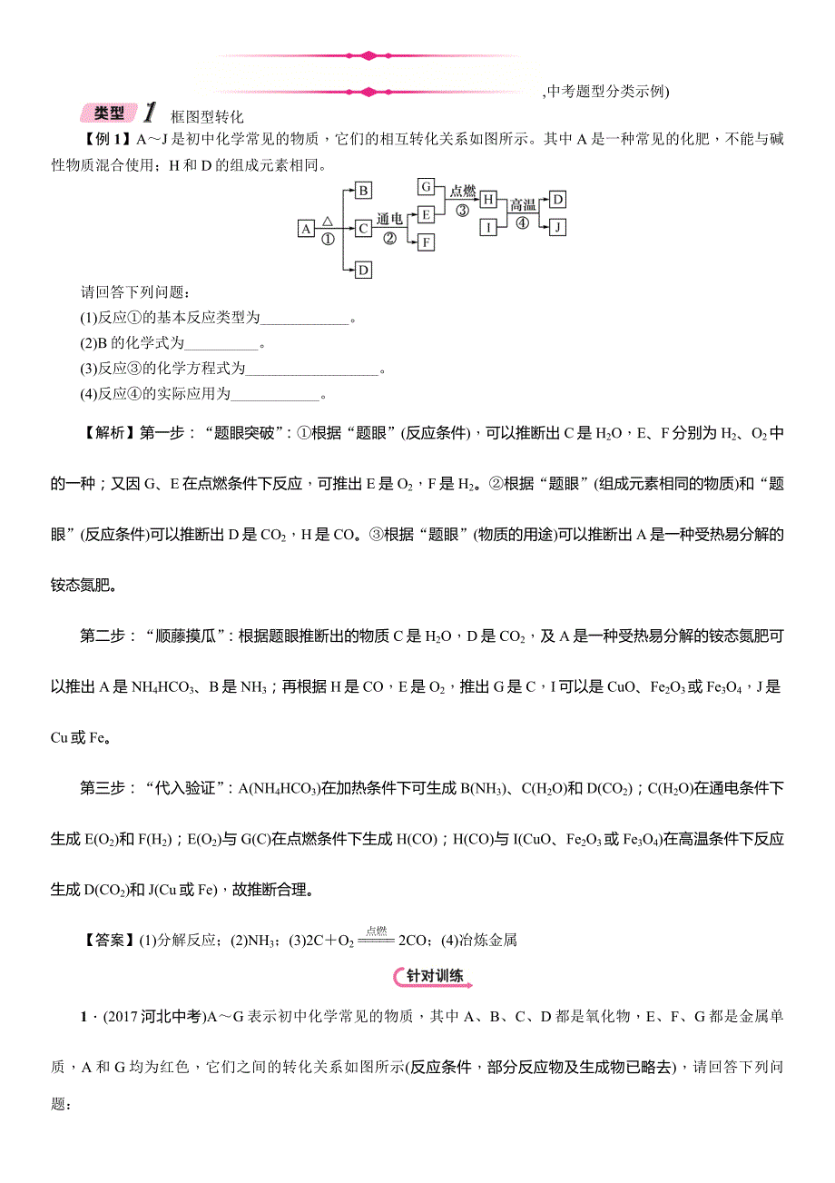 2018届中考化学复习（河北）复习练习：第2编  专题7 框图推断题_第4页