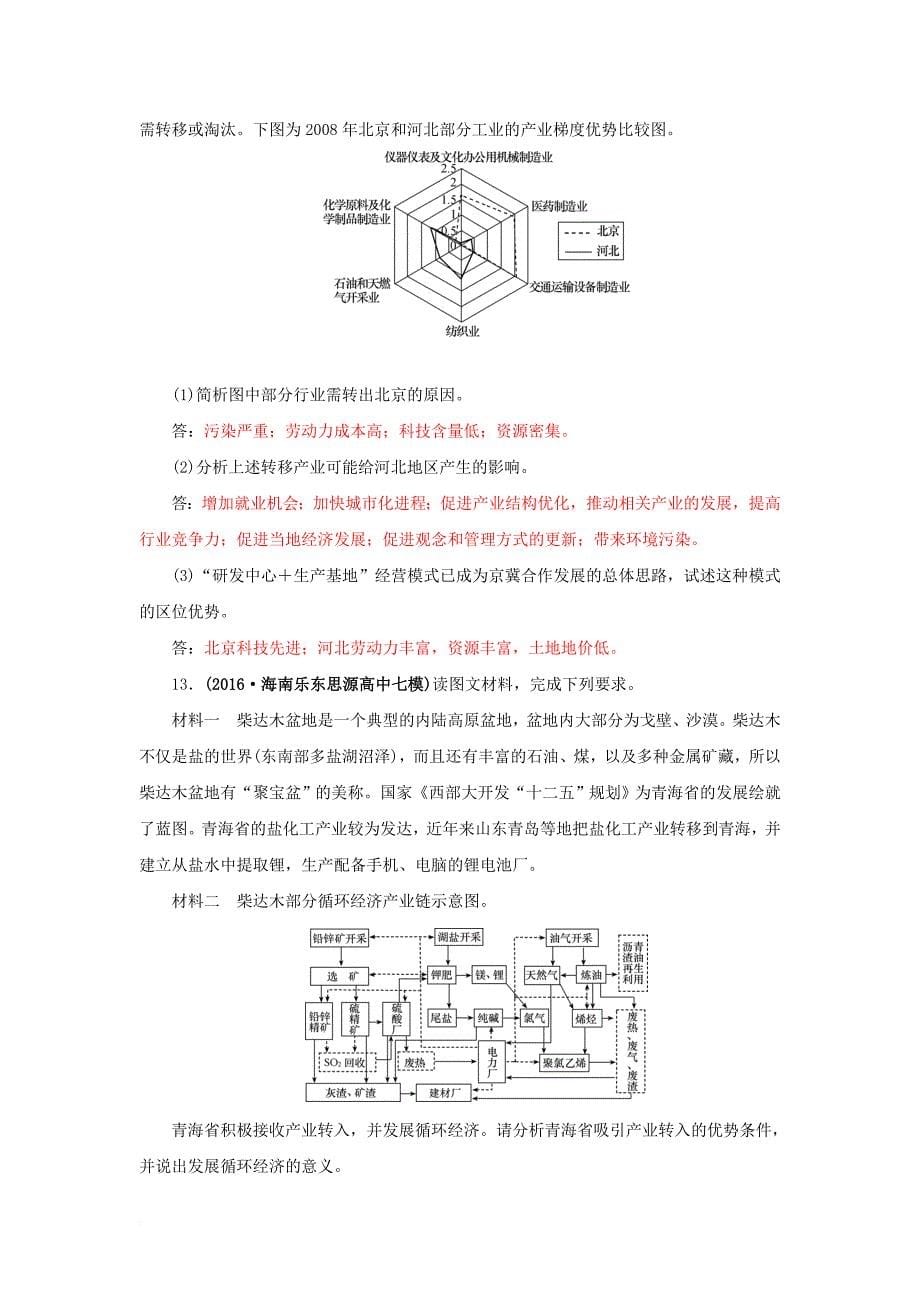 高三地理一轮复习 第八章 区域产业活动 第一节 产业活动的区位条件和地域联系训练 新人教版_第5页