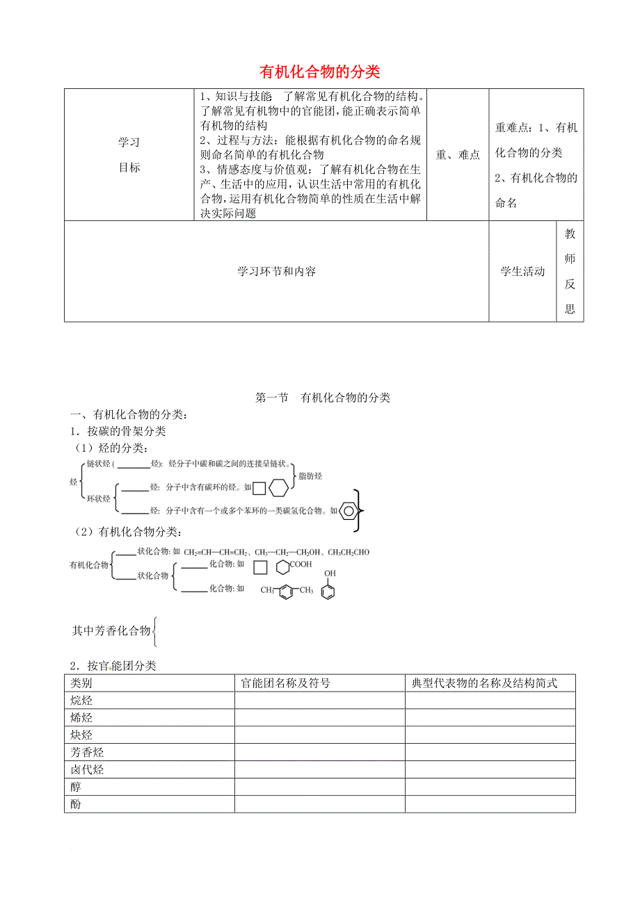 高中化学上学期第2周教学设计（有机化合物的结构特点）_第1页