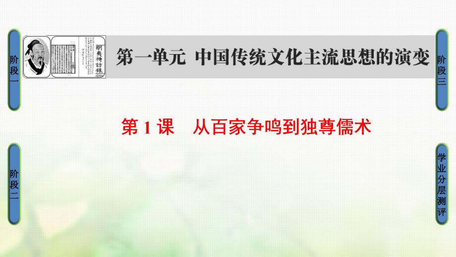 高中历史 第1单元 中国传统文化主流思想的演变 第1课 从百家争鸣到独尊儒术课件 北师大版必修3_第1页