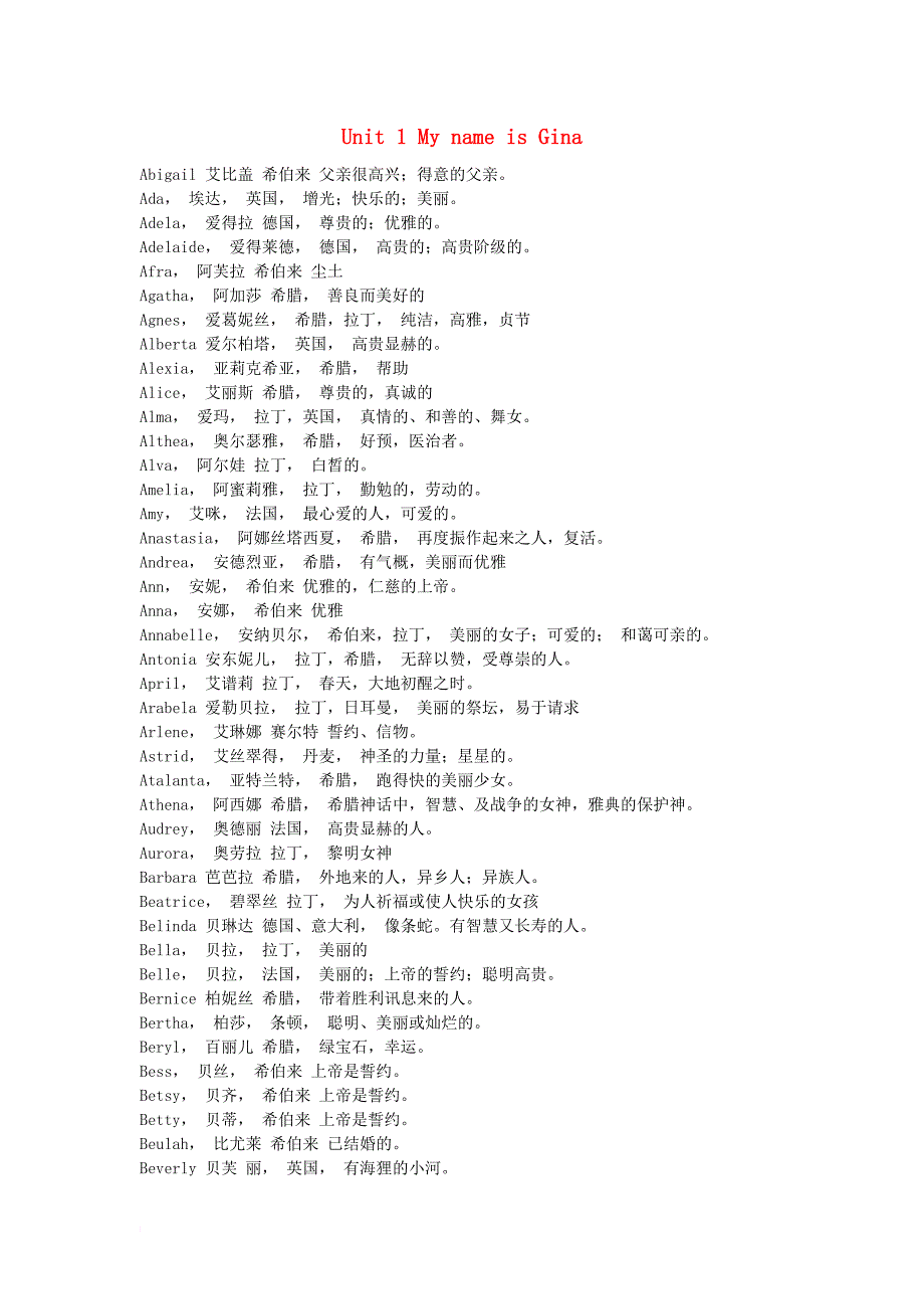 七年级英语上册 unit 1 my name is gina常见英国人名素材 （新版）人教新目标版_第1页